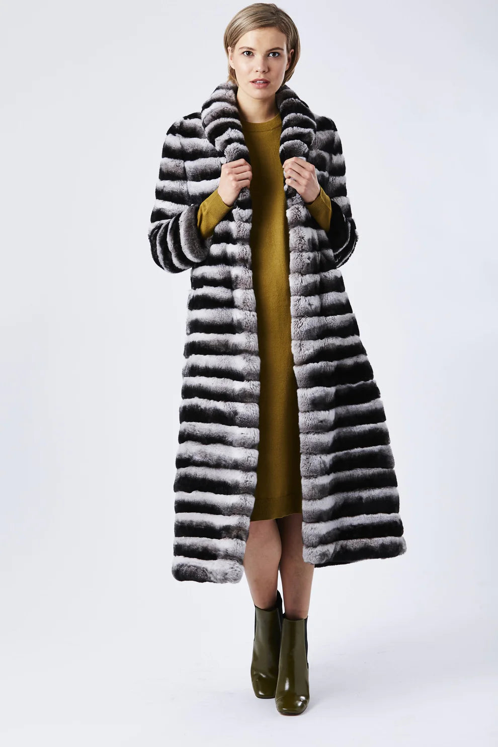 Grey Carrie Chinchilla Effect Coney Fur Coat