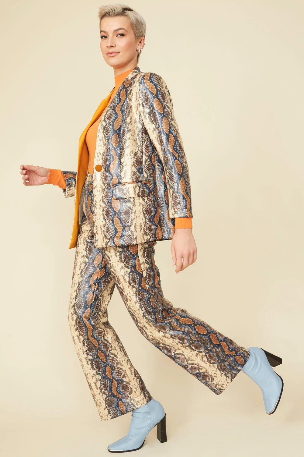 Chocolate Faux Suede Snake Print Trousers