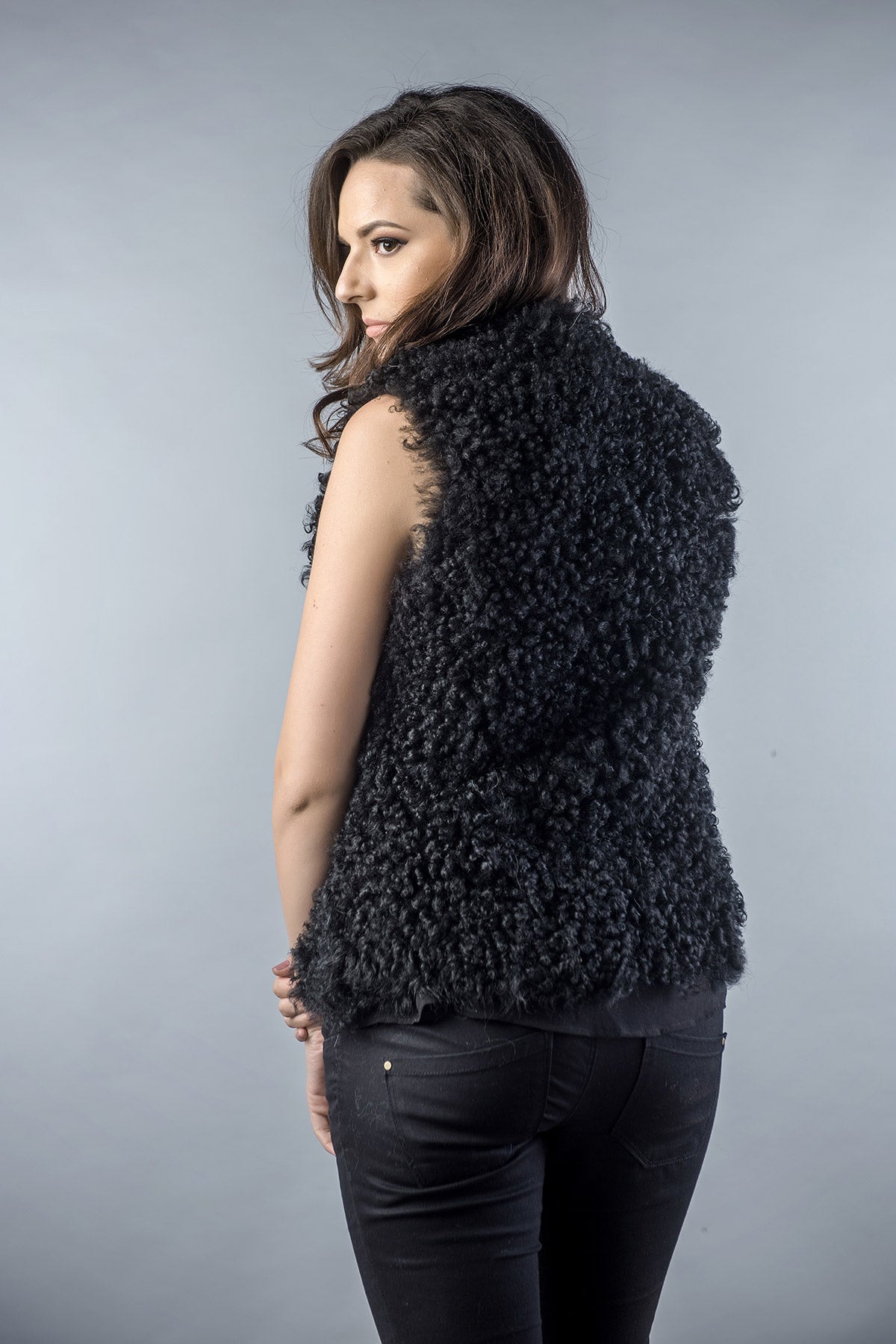 Black Genuine Merino Shearling Vest