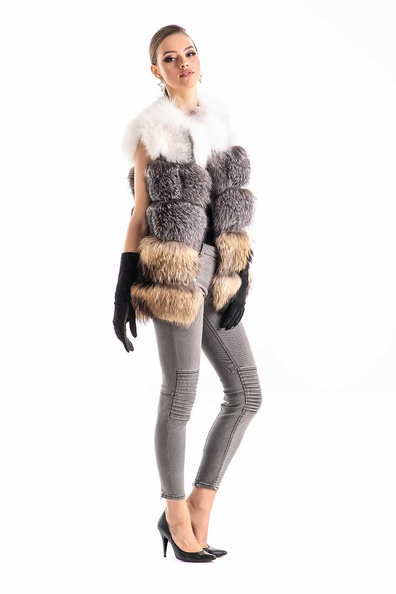 Multicolor Genuine Fox and Raccoon Fur Vest