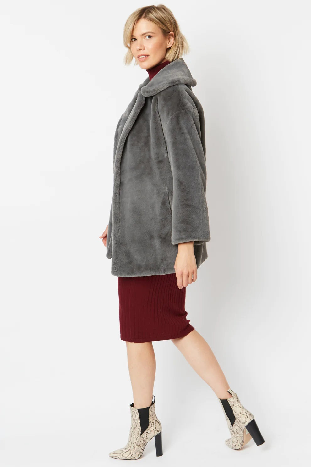 Grey Faux Fur Midi Coat
