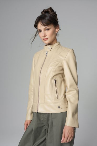 Cream Genuine Leather Jacket