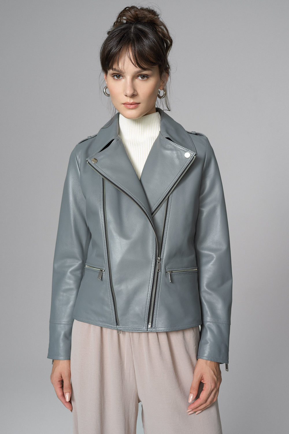 Gray Natural Leather Jacket