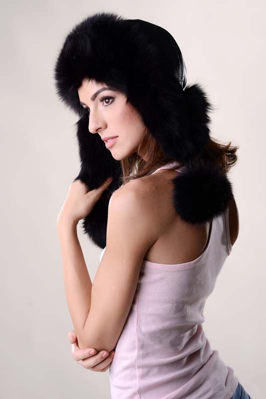 Black Genuine Arctic Fox Fur Hat with Lamb Nappa Leather
