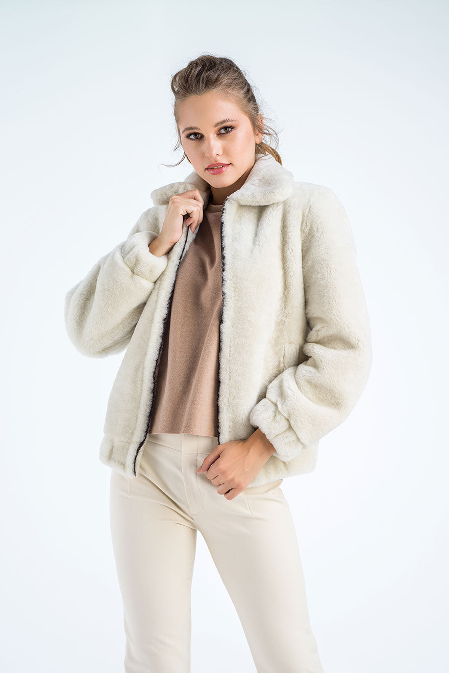 Cream Lamb Sheepskin Merino Fur Jacket