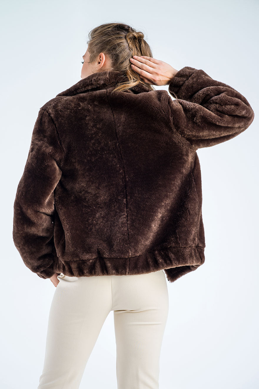 Taupe Lamb Sheepskin Merino Fur Jacket