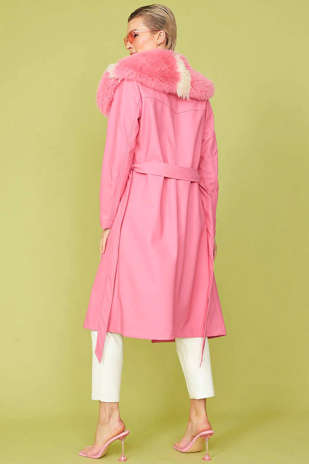 Pink Tencel Blend Eco Leather Trench Coat