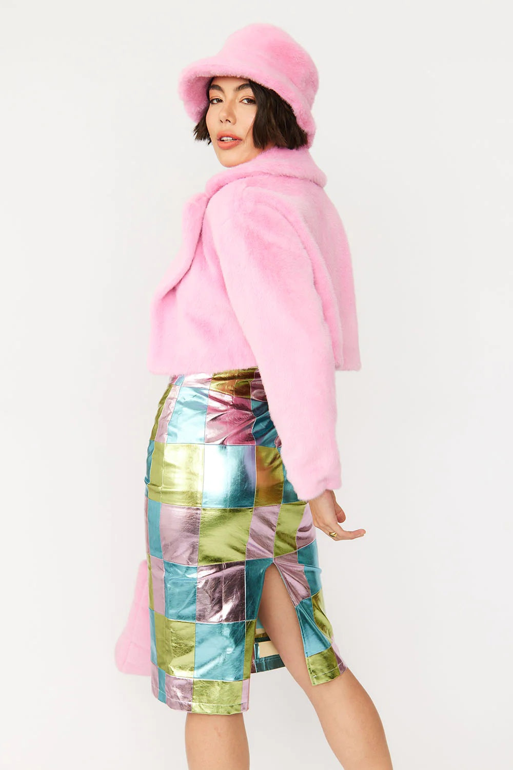 Pink Faux Fur Cropped Jacket