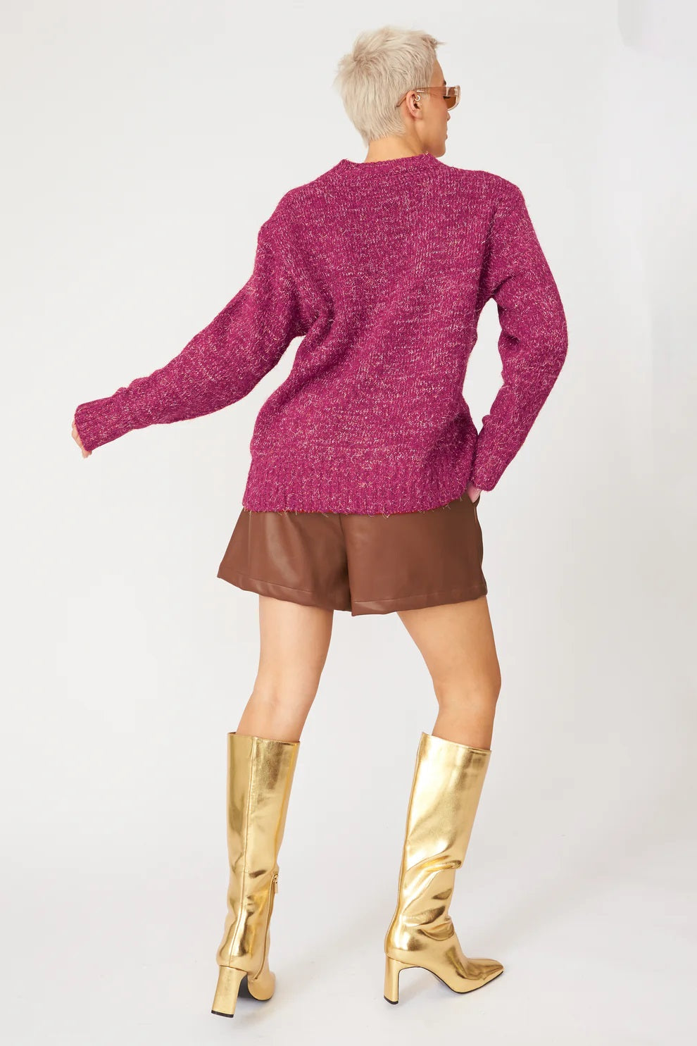 Pink Glitter Christmas Jumper with Deer Embroidery