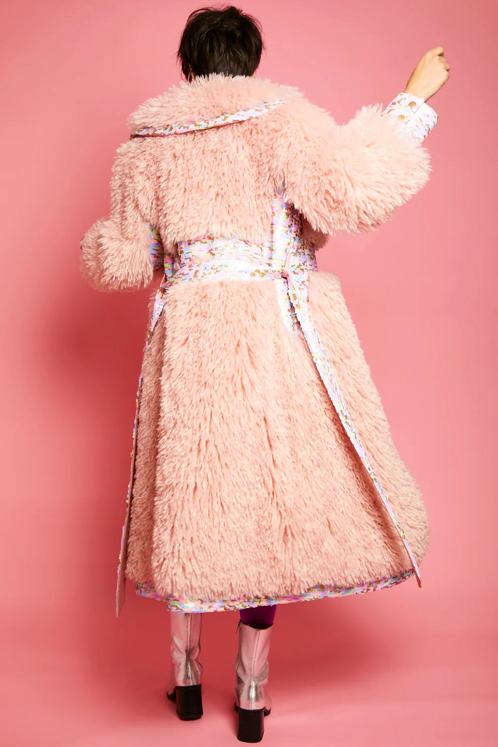 Pink Knitted Bamboo Eco Leather Shearling Coat