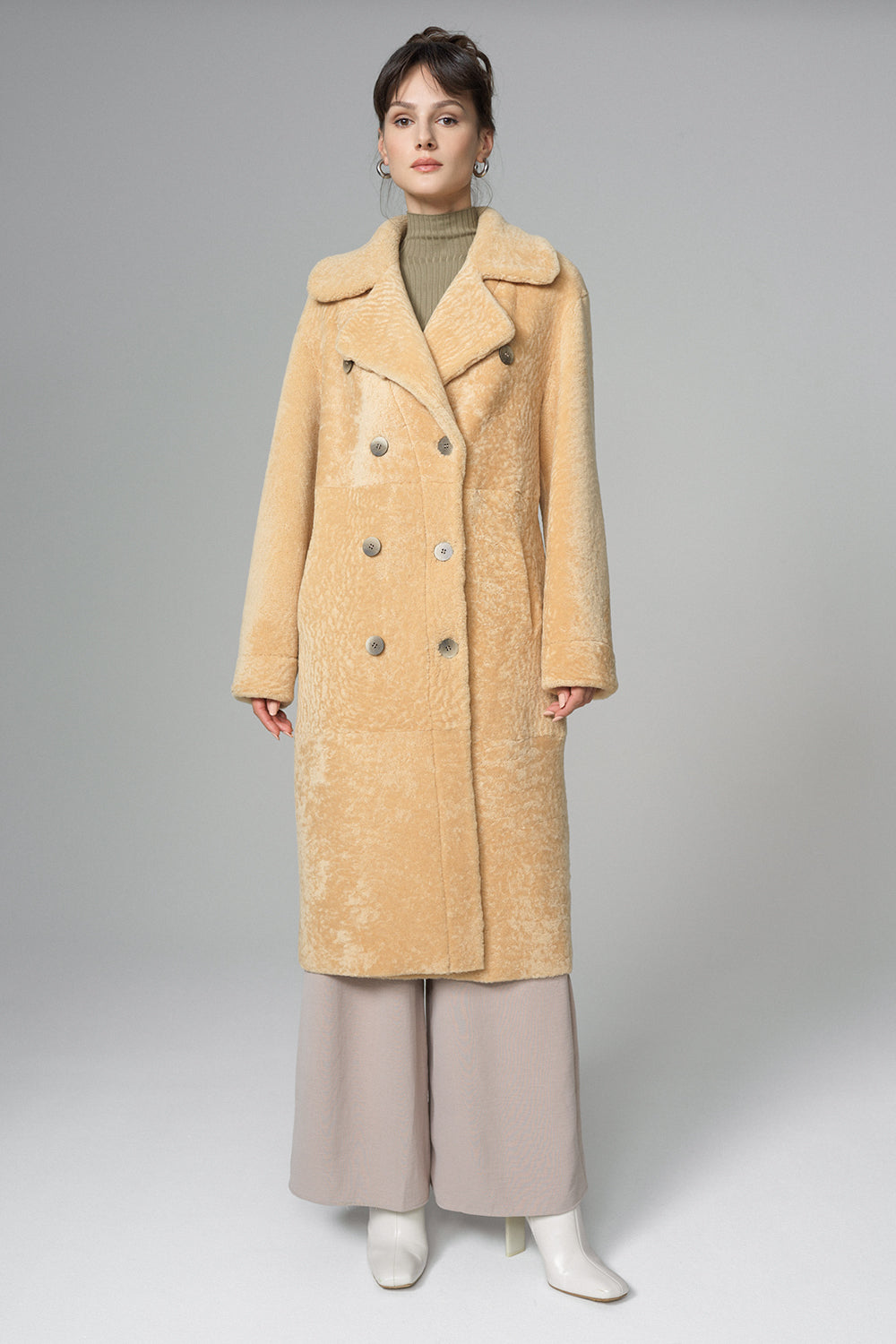 Yellow Reversible Genuine Sheepskin Maxi Coat