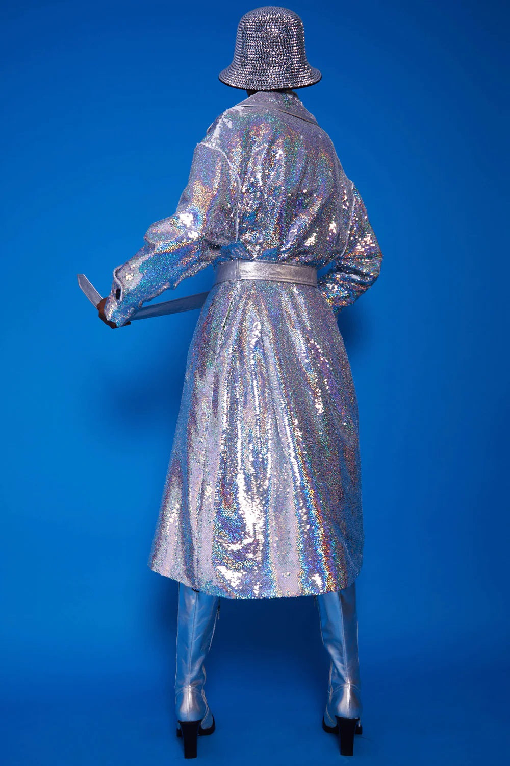 Silver Eco Bamboo Blend Sequin Trench Coat