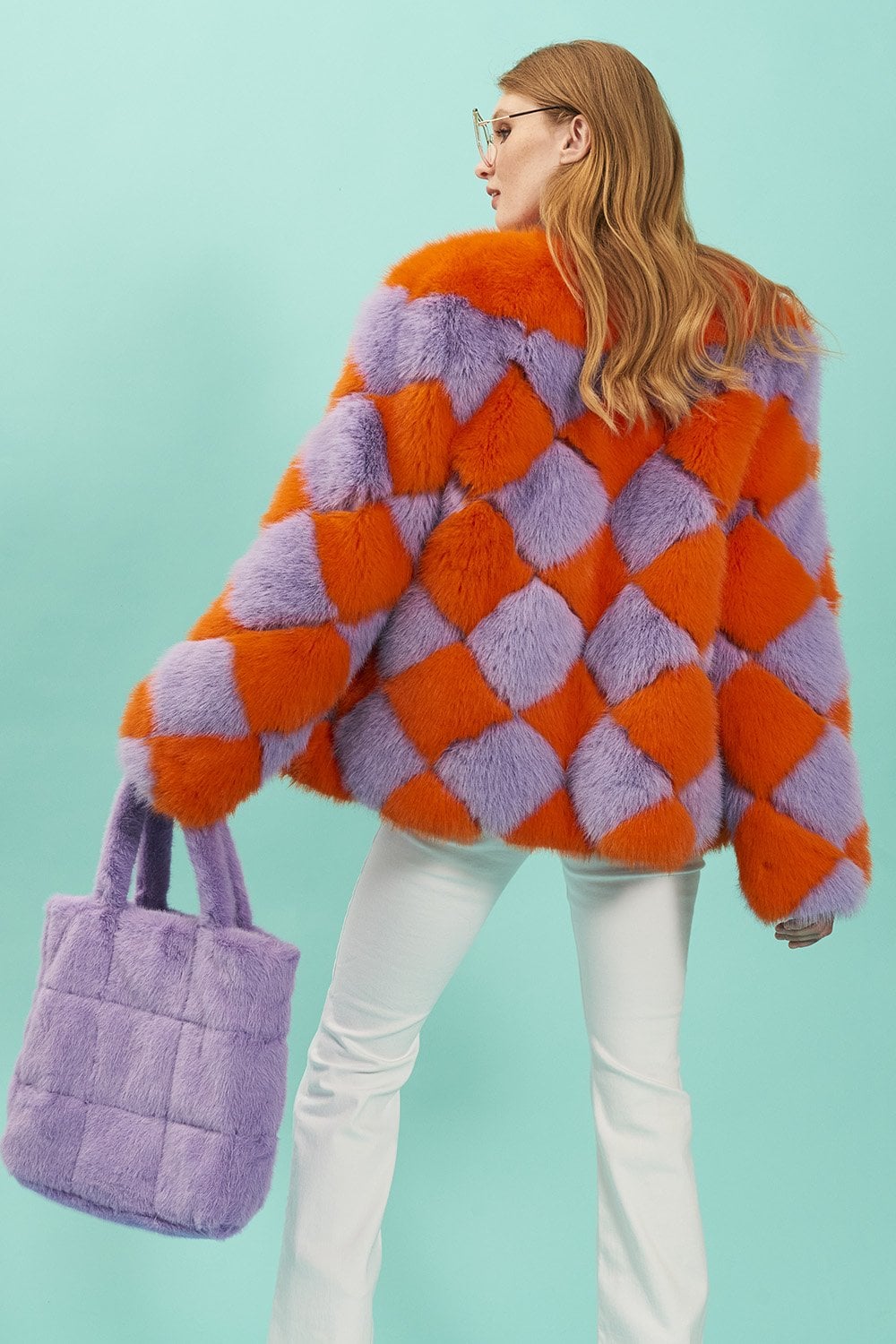 Delilah Orange Purple Faux Fur Jacket
