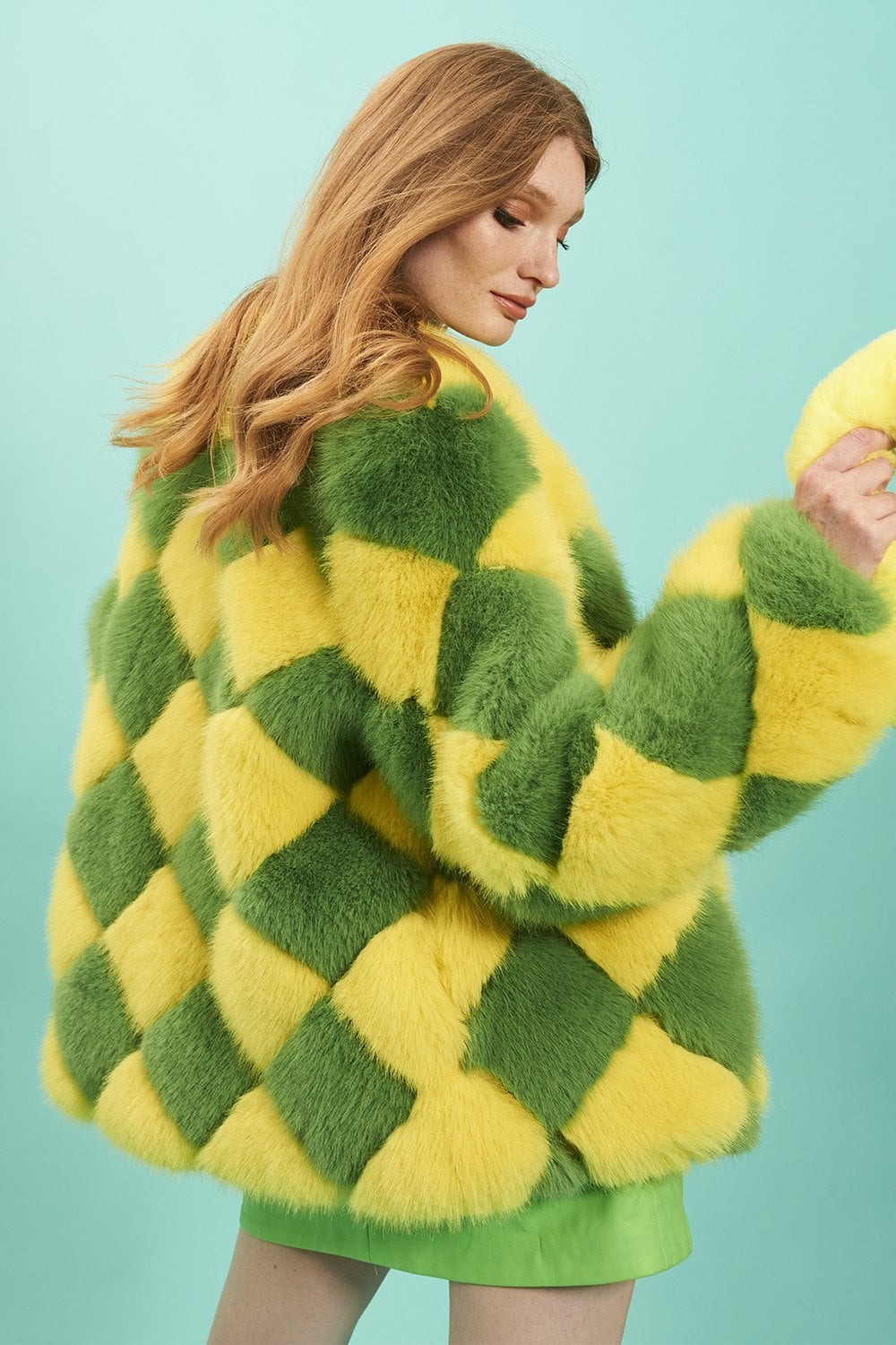 Delilah Yellow Green Faux Fur Jacket