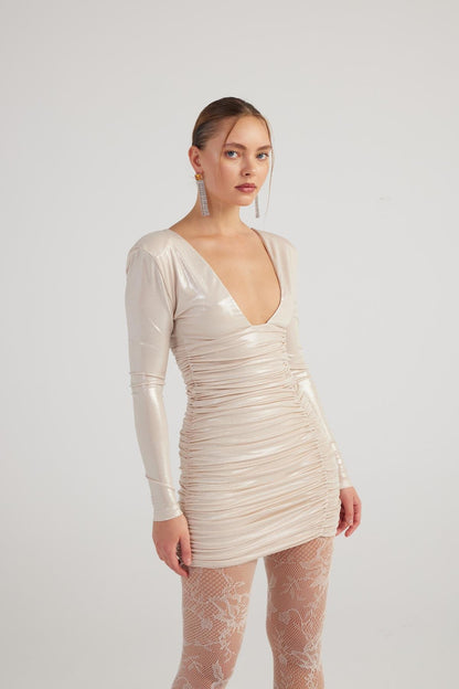 Karly Beige Shiny Mini Dress