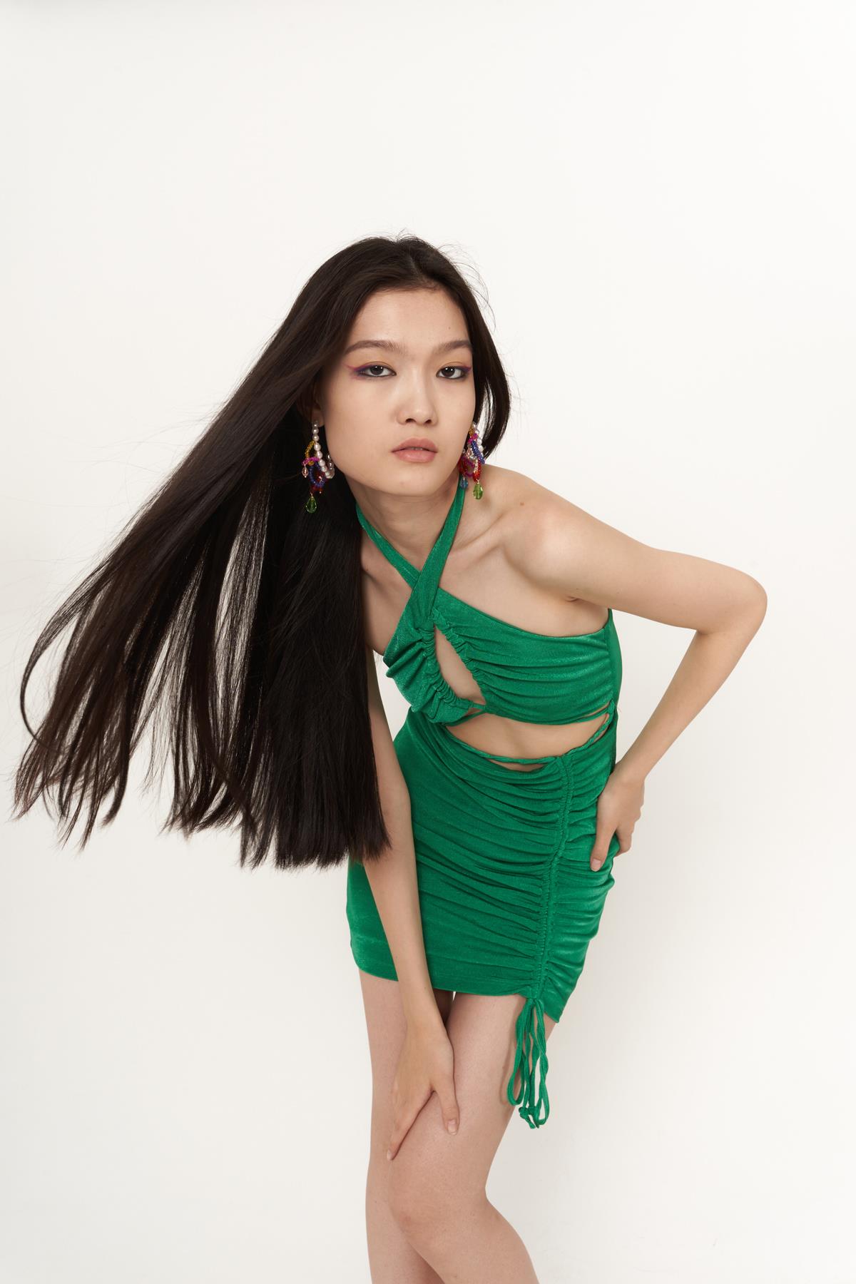 Viola Green Gathered Mini Bodycon Dress