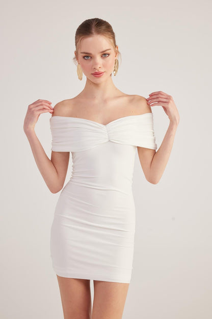 Muse White Bardot Neck Mini Dress
