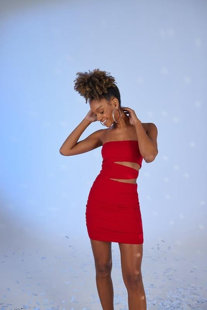 Bubble Red Pleated Mini Bodycon Dress