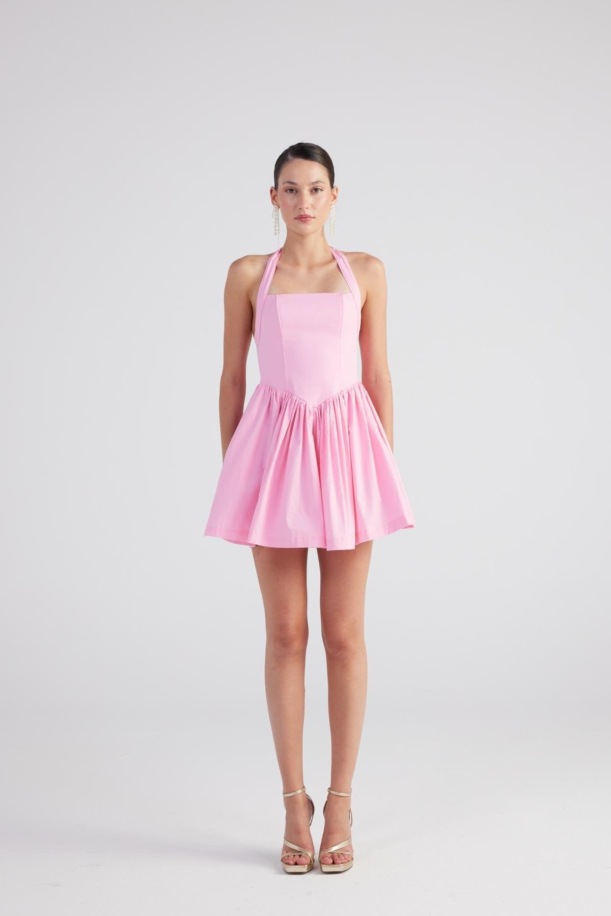 Teresa Pink Pleated Skirt Mini Dress