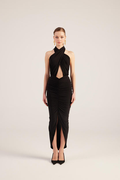 Marie Black Backless Slit Maxi Dress