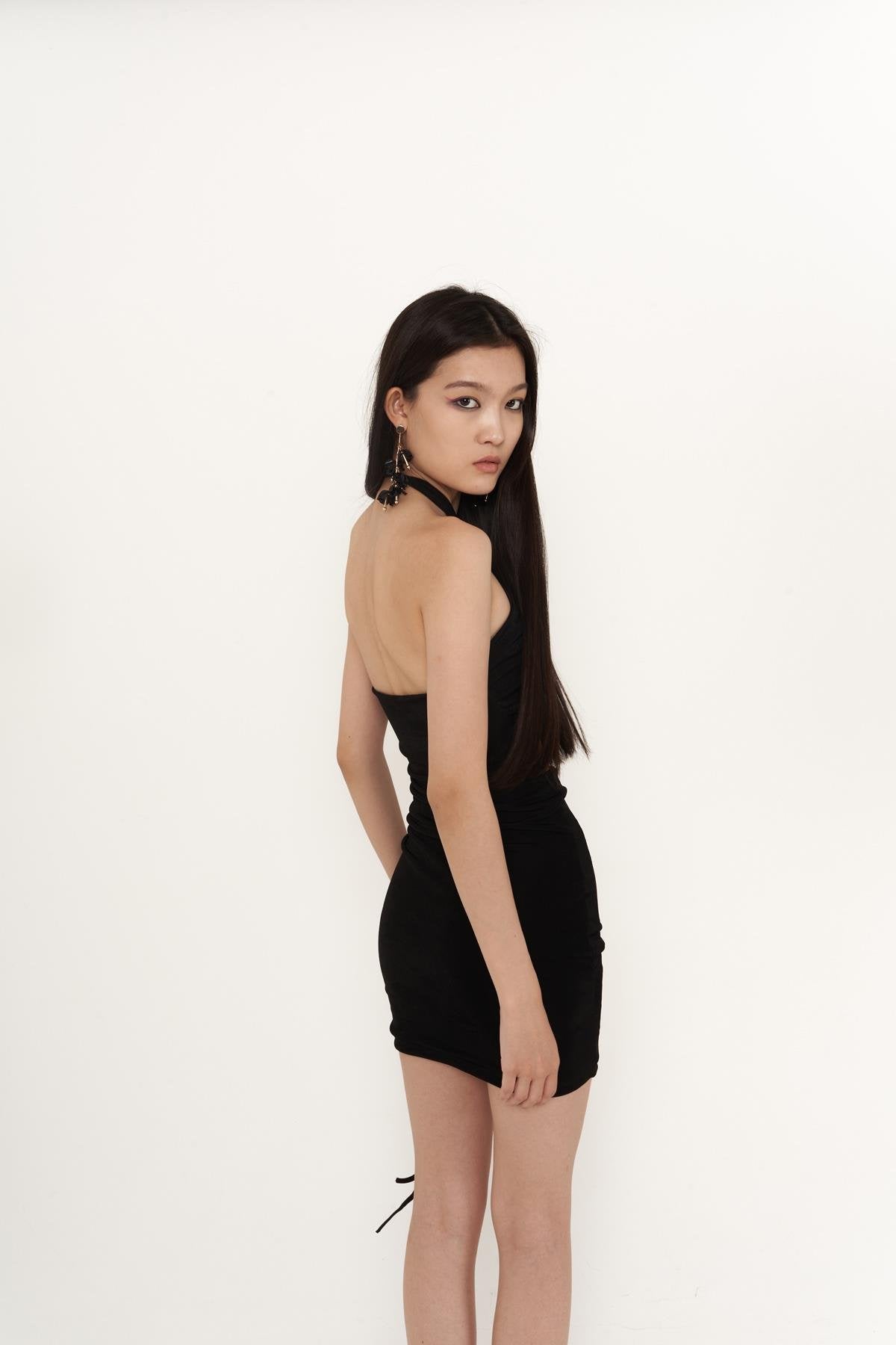 Viola Black Gathered Mini Bodycon Dress