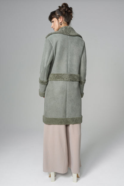 2in1 Mint Shearling Fur Overcoat