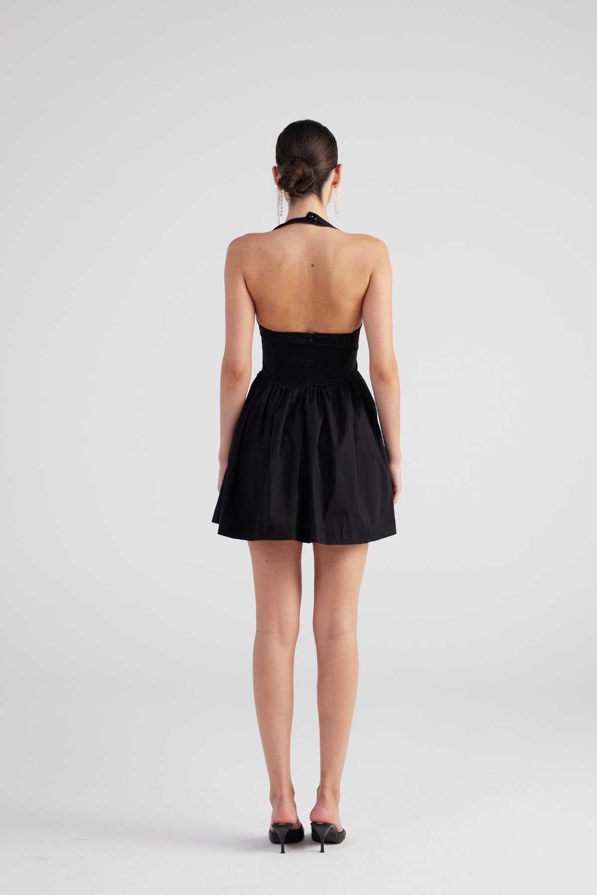 Teresa Black Pleated Skirt Mini Dress