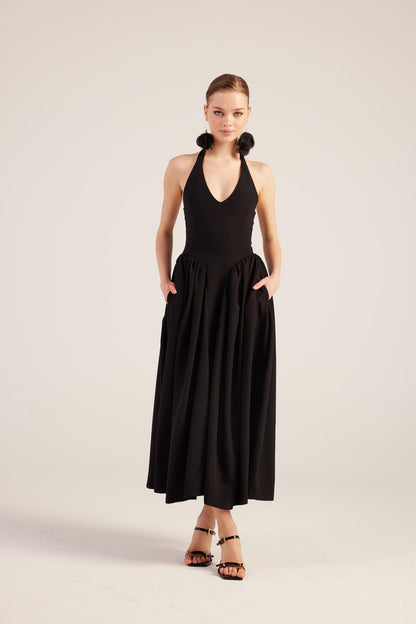 Ophelia Black Princess Style Maxi Dress