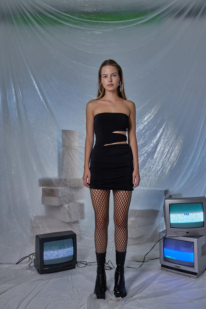 Bubble Black Pleated Mini Bodycon Dress