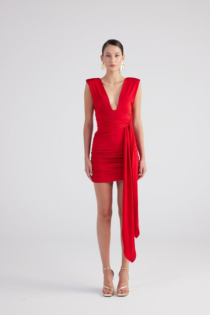 Uma Red Ruched Mini Dress