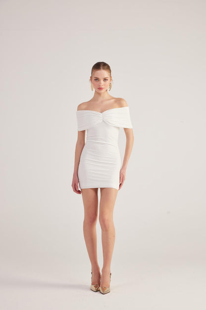 Muse White Bardot Neck Mini Dress