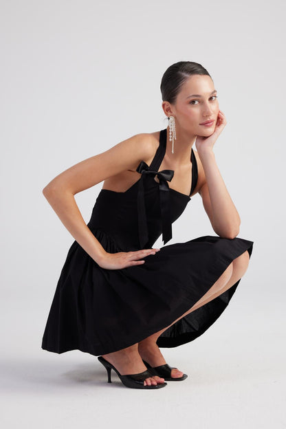 Teresa Black Pleated Skirt Mini Dress