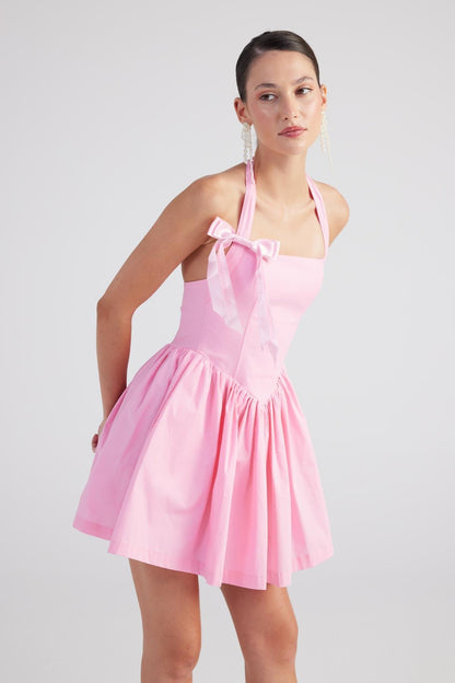 Teresa Pink Pleated Skirt Mini Dress