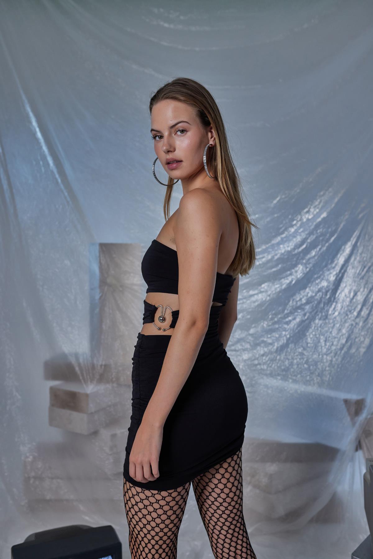 Bubble Black Pleated Mini Bodycon Dress