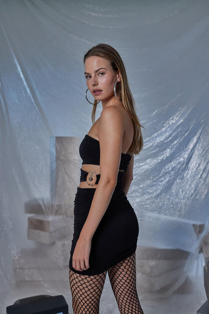 Bubble Black Pleated Mini Bodycon Dress