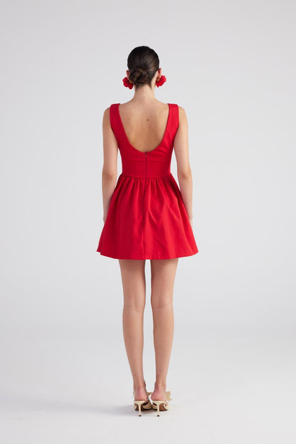 Alena Red Pleated Skirt Mini Dress