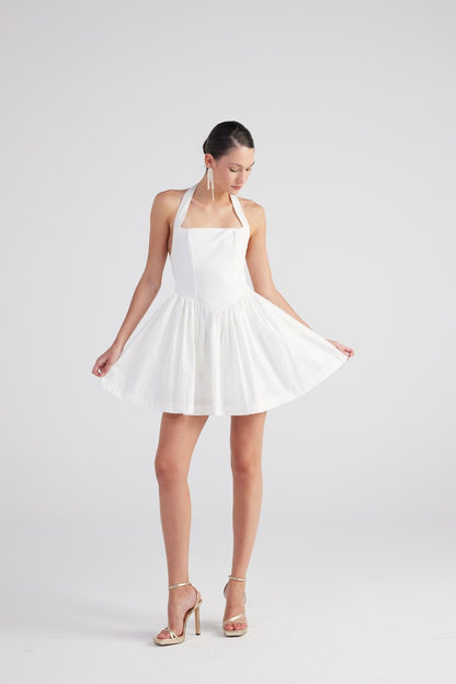 Teresa White Pleated Skirt Mini Dress