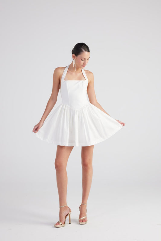Teresa White Pleated Skirt Mini Dress