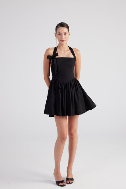 Teresa Black Pleated Skirt Mini Dress