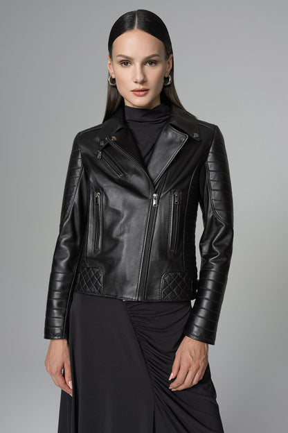 Black Biker Lamb Leather Jacket