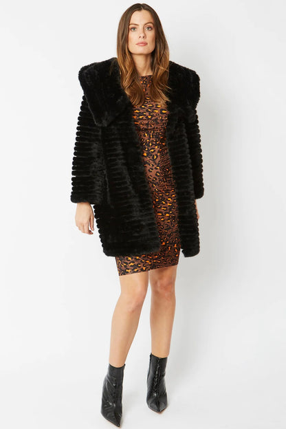 Black Faux Mink Fur Hooded Coat