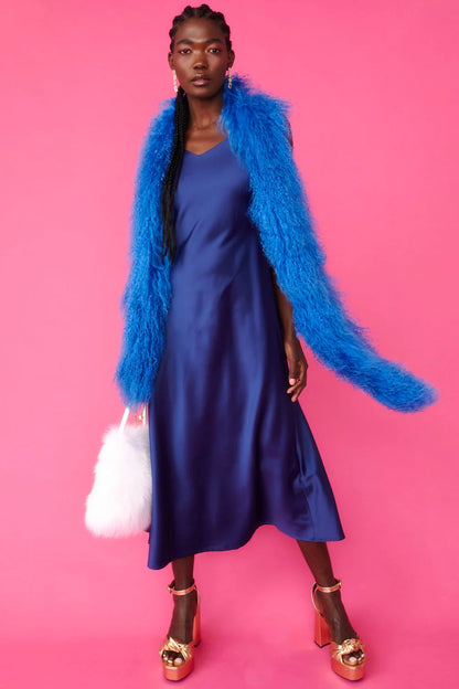 Blue Long Mongolian Fur Scarf