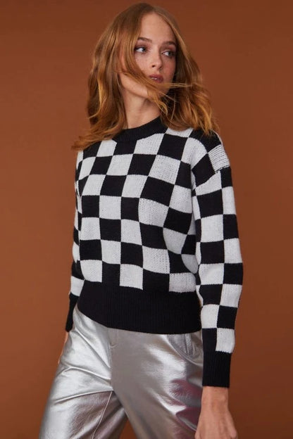 Checked Black - White Cashmere Jumper