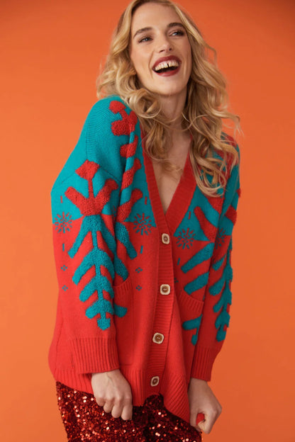 Christmas Tree Red - Green Cashmere Cardigan
