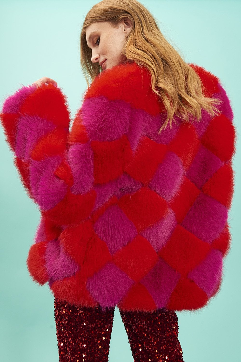 Delilah Red Purple Faux Fur Jacket