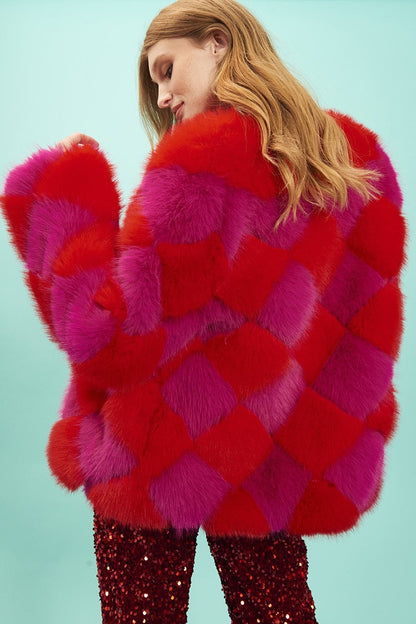 Delilah Red Purple Faux Fur Jacket