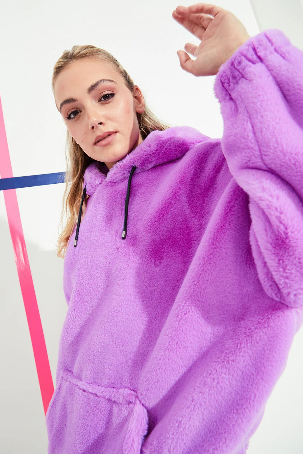 Faux Fur Oversized Purple Hoodie