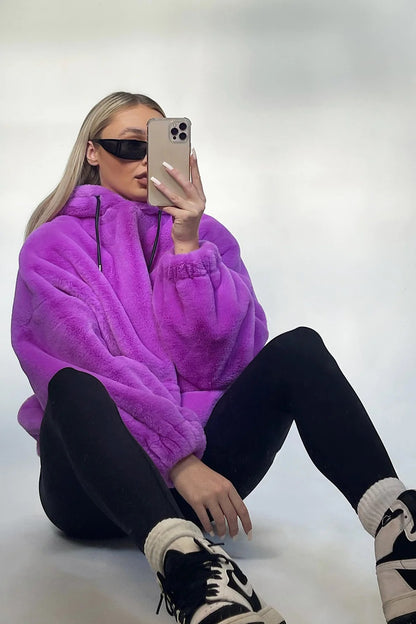Faux Fur Oversized Purple Hoodie