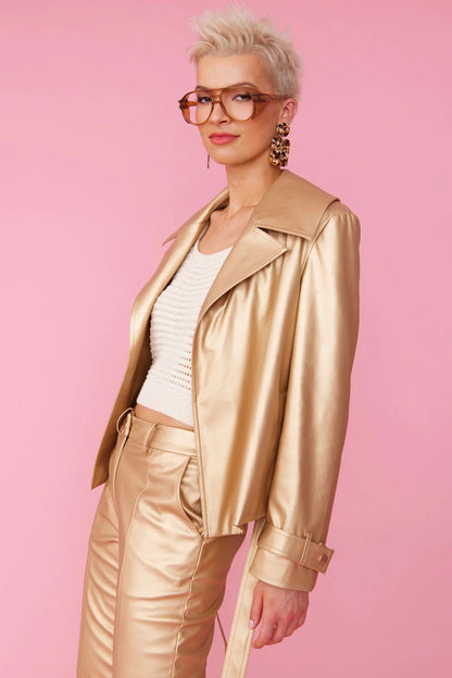 Faux Leather Metallic Gold Jacket