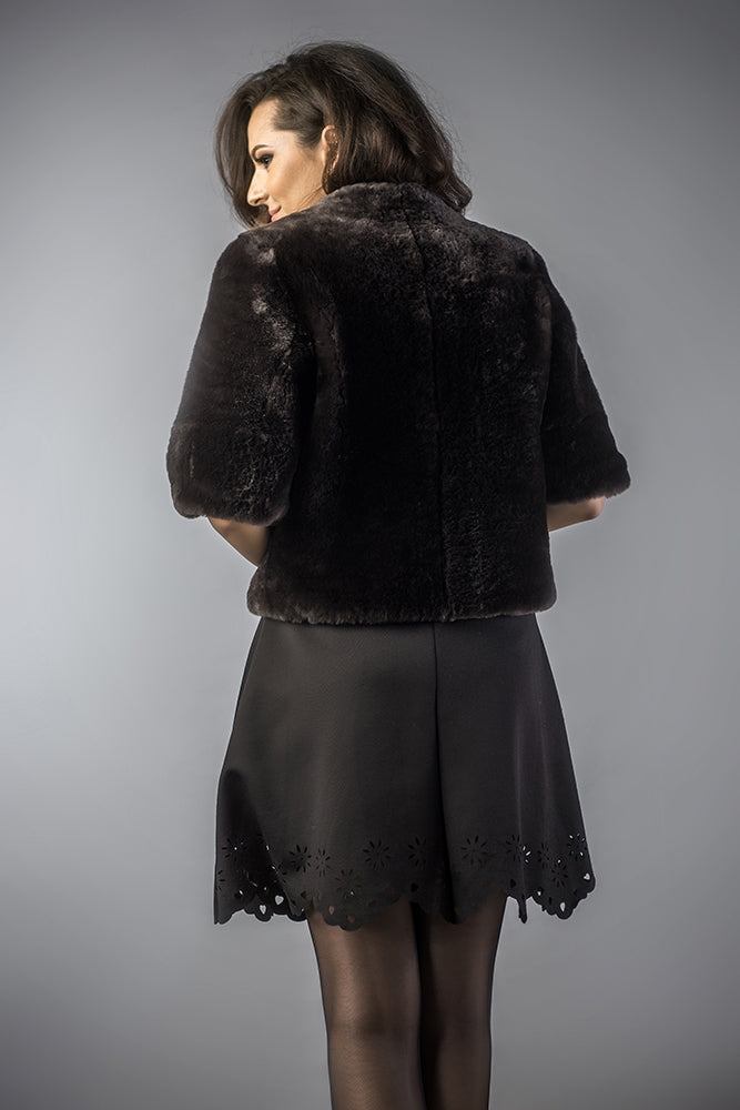 Gray Cape Style Cut Genuine Nappa Lambskin Fur Vest